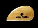 Wen Tools wooden potter’s rib for shaping clay, with a curved edge and hole for better handling, ideal for ceramic projects.