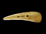 Ceramic rib tool for shaping clay, smooth finish, wooden texture, used in pottery and sculpting to refine forms.
