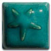 Turquoise ceramic glaze square tile with a star-shaped relief design, showcasing vibrant color and texture for pottery use.