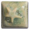 Textured ceramic tile featuring a starfish design with green and beige glazes, suitable for decorative pottery projects.