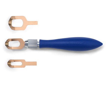 Two clay trimming tools and a blue ergonomic handle tool for sculpting and detailing pottery from Georgies Ceramic & Clay Company.