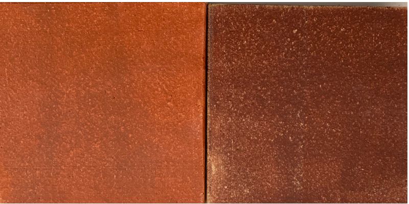 Two ceramic clay samples side by side, showcasing different textures and shades of reddish-brown hues.