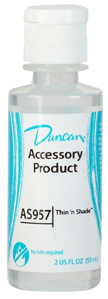 Duncan AS957 Thin 'n Shade accessory product in a 2 oz bottle for ceramic decorating without kiln firing.