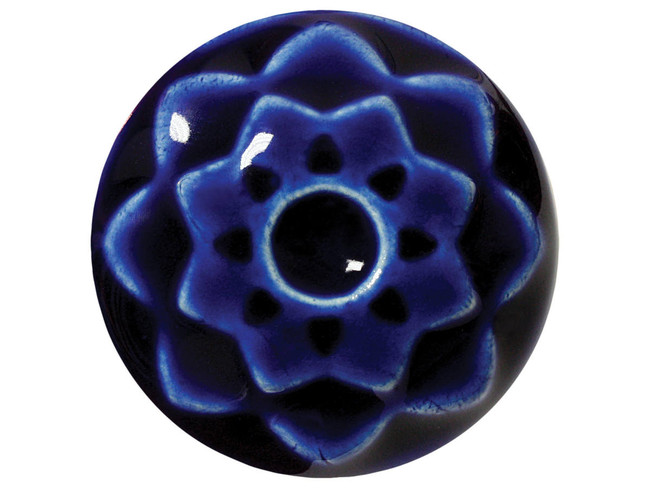 Blue ceramic glazer with a detailed starflower design; glossy finish ideal for pottery and decorative ceramics.