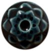 Black glazed ceramic button with a sculpted flower design and intricate texture, ideal for pottery and decorative projects.
