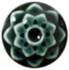 Glossy black and teal ceramic flower-shaped sculpture, showcasing intricate glazing and texture suitable for decorative use.