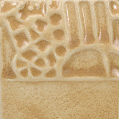 Tan textured ceramic tile with relief patterns, showcasing glazes ideal for decorative pottery and sculpture applications.