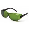 Green protective glasses designed for kiln firing in ceramics, featuring a sturdy black frame for studio safety.