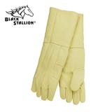 Yellow leather gloves designed for kiln work, ideal for handling hot ceramics and pottery in the studio.