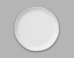 White ceramic plate with a subtle, textured rim, ideal for glazing and decorating in pottery workshops.