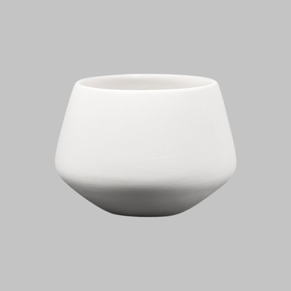 A smooth, unglazed white ceramic bowl with a wide base and tapered top, ideal for decorative glazing or sculpting.