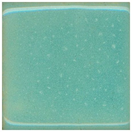 A smooth, glossy teal glaze sample tile showcasing subtle texture variations, ideal for ceramic pottery finishing.