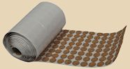 Roll of clay cutting mat with circular clay stamps in a row, used for pottery and ceramic projects at Georgies Ceramic & Clay Company.