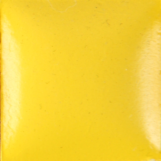 Bright yellow ceramic glaze swatch showcasing a glossy finish, ideal for pottery and decorative projects.