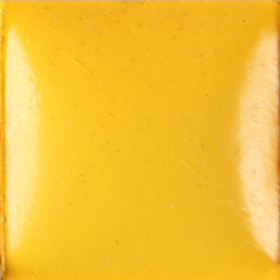 Bright yellow ceramic glaze sample, showcasing a smooth, glossy finish ideal for pottery and decorative ceramics.