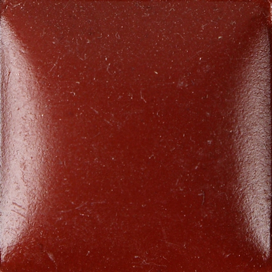Glossy red clay glaze sample square, showcasing a rich, even color ideal for pottery and ceramic projects.