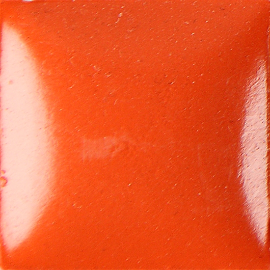 Vibrant orange glaze sample showing a glossy finish with subtle texture, ideal for pottery and ceramic projects.
