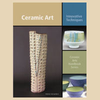 Cover of a ceramic art handbook featuring a textured vase, decorative bowls, and the title Ceramic Art: Innovative Techniques.