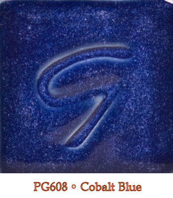 Cobalt Blue glaze sample PG608, featuring a deep blue texture with a glossy finish, used for pottery and ceramics.
