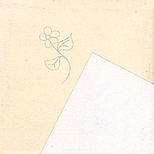 Cream-colored clay tile with a soft flower design in pale green and a blank square area for glaze testing or decoration.