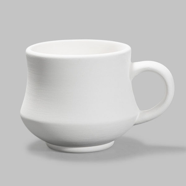 White unglazed ceramic mug showcasing a smooth surface, ideal for hand painting or glazing techniques.