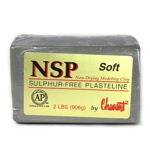 Grey NSP Soft Sulphur-Free Plasteline modeling clay, 2 lbs, packaged for ceramic sculpture and design projects.