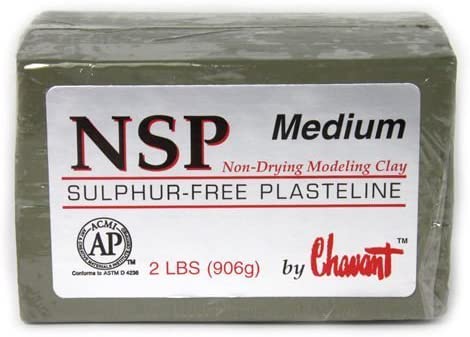 Block of NSP Medium Sulphur-Free Plasteline modeling clay, 2 lbs, used for sculpting and modeling in ceramic projects.