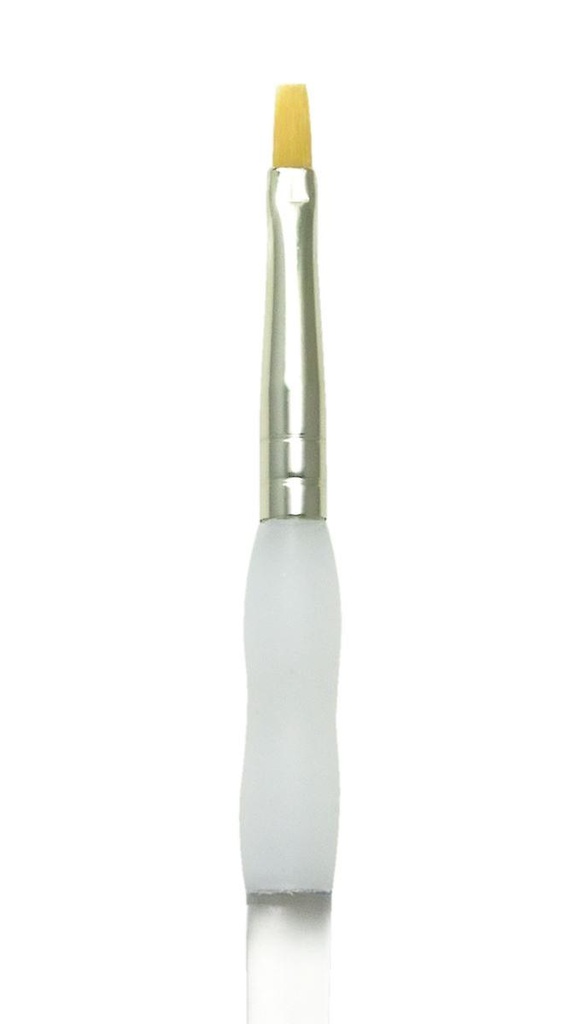 Tufted angle brush with yellow bristles, ideal for detailed glazing and painting on ceramics and pottery surfaces.