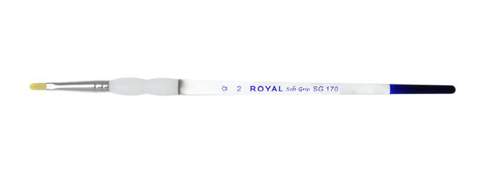 Detail of a Royal Soft Grip SG 170 brush with yellow bristles, ideal for glazing and decorative ceramic techniques.