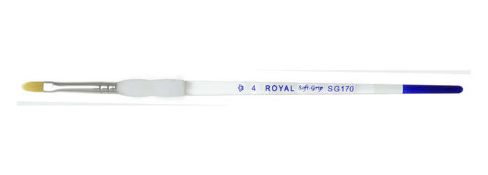 Detail of a Royal Soft-Grip SG170 size 4 paintbrush, ideal for glazing and decorating ceramics and pottery.