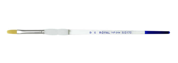 Royal Soft Grip paintbrush size 6 with a yellow bristle tip for precise glazing and decorating in ceramics and pottery.