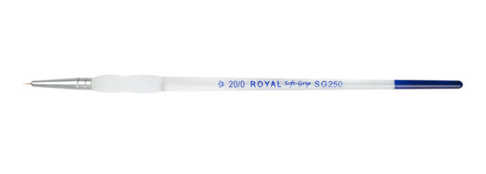 Detail of a Royal Soft Grip SG250#20 paintbrush, ideal for fine detailing in ceramics and pottery glazing.