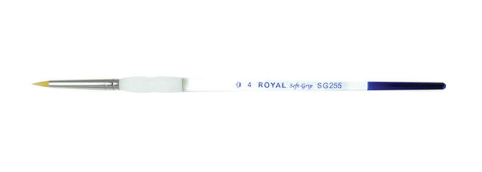 Royal Soft Grip brush SG255, size 4, featuring a fine, pointed tip ideal for detailed glazing and decorating ceramic pieces.