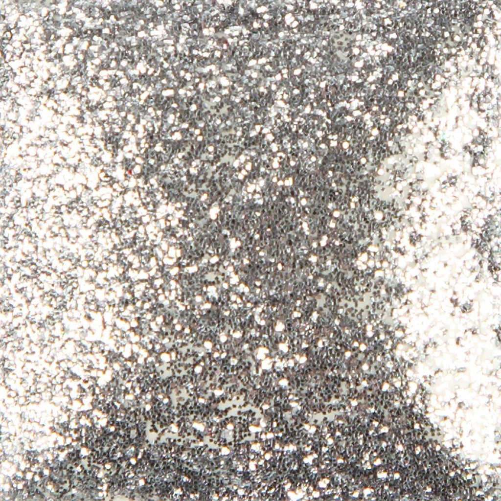 Close-up of shimmering metallic silver ceramic glaze with reflective particles, ideal for enhancing pottery and sculptures.