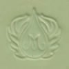 Embossed ceramic logo design featuring a droplet and leaf motifs on a light green clay background.