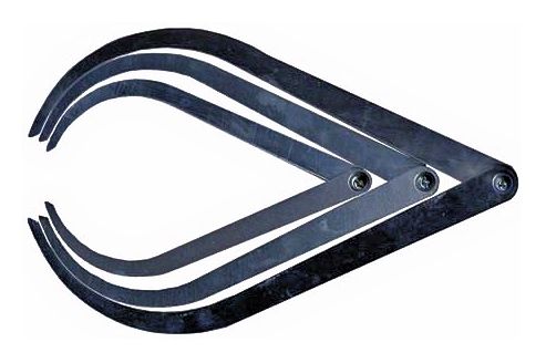 Metal clay cutter tool with curved blades, designed for shaping and trimming clay in pottery and sculpture projects.