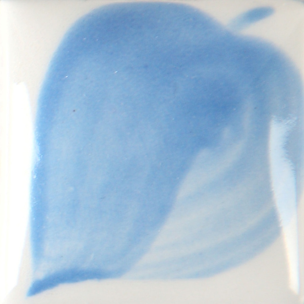 Light blue ceramic tile with a smooth glaze, featuring a gradient wash pattern resembling a leaf shape.