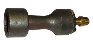 Ceramic kiln gas valve connector with metal construction for regulating gas flow in pottery firing processes.