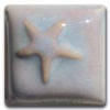 Light blue glaze tile with a raised white starfish design, suitable for pottery and ceramic decorating projects.