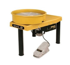 potting-wheels-cta Brent C pottery wheel in yellow, featuring a foot pedal, suitable for throwing clay and shaping ceramics.