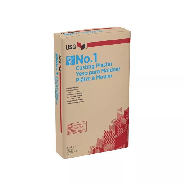 Package of USG No. 1 Casting Plaster, labeled for mold making, with detailed product information and specifications.