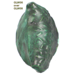 GLW06 + GLW08 Ceramic glaze sample GLW06 layered over GLW08, showcasing a textured, vibrant green finish suitable for pottery.