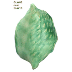 GLW08 + GLW15 Glazed ceramic sample showcasing GLW08 glaze layered over GLW15, featuring a textured light green surface.