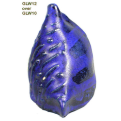 GLW12 + GLW10 Blue ceramic sculpture showcasing GLW12 glaze over GLW10, featuring textured details and a glossy finish.