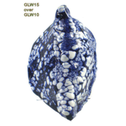 GLW15 + GLW10 Detailed ceramic sample showing GLW15 glaze over GLW10, featuring a textured surface with blue and white speckled patterns.