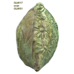 GLW17 + GLW31 Textured ceramic piece featuring floral designs, coated in GLW17 glaze over GLW31, showcasing vibrant colors and finishes.
